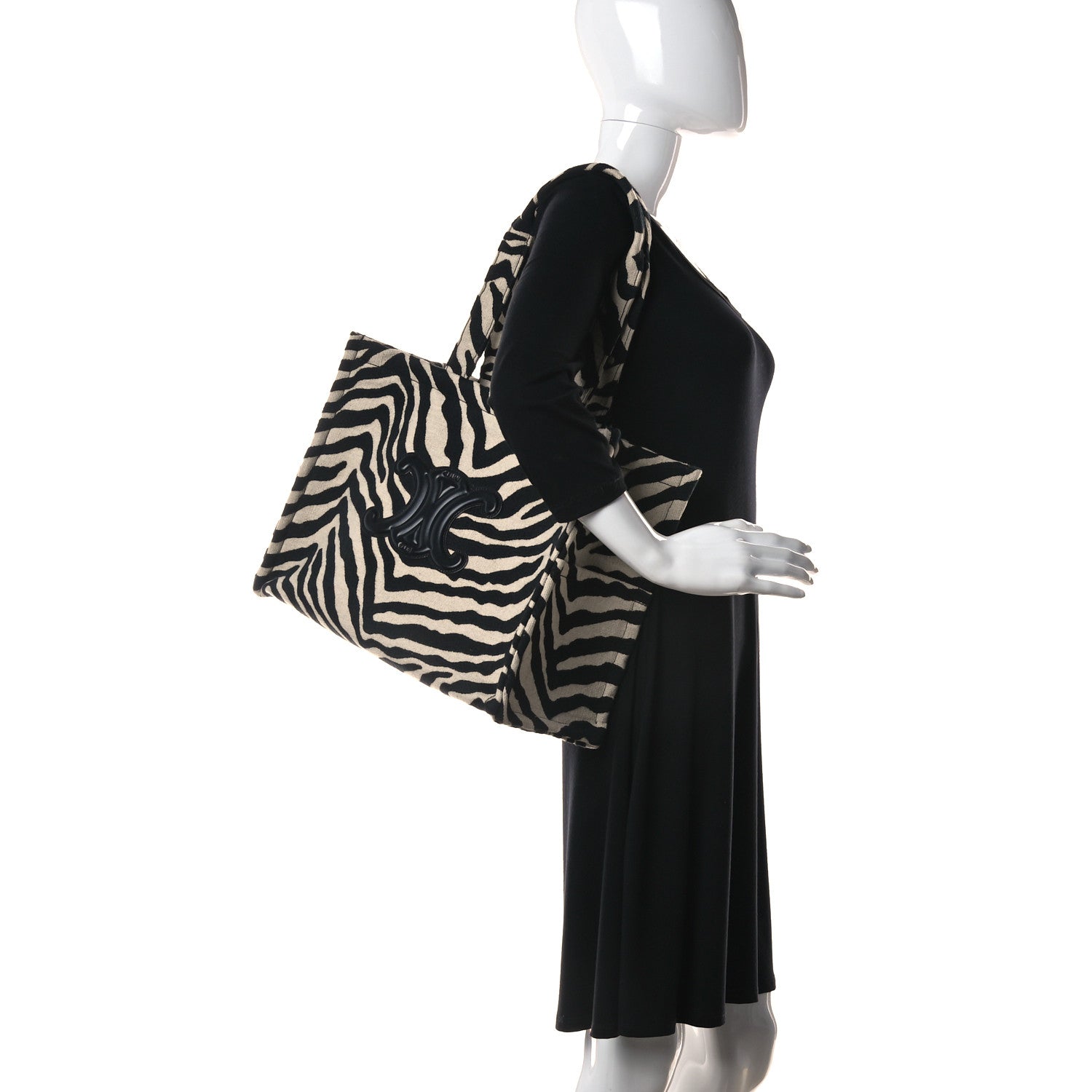 Celine Canvas Calfskin Triomphe Large Cabas Thais Natural Black 2 of 8