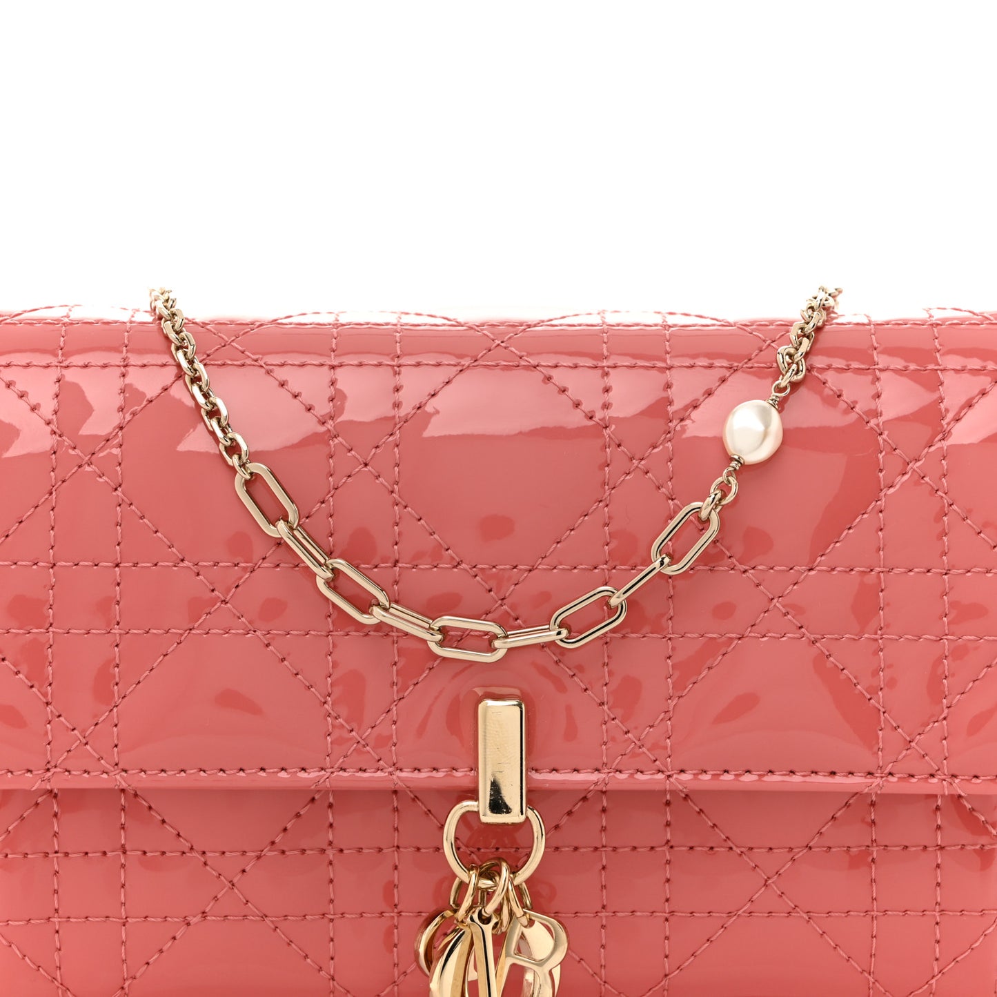 Patent Cannage Lady Dior Chain Pouch Pink