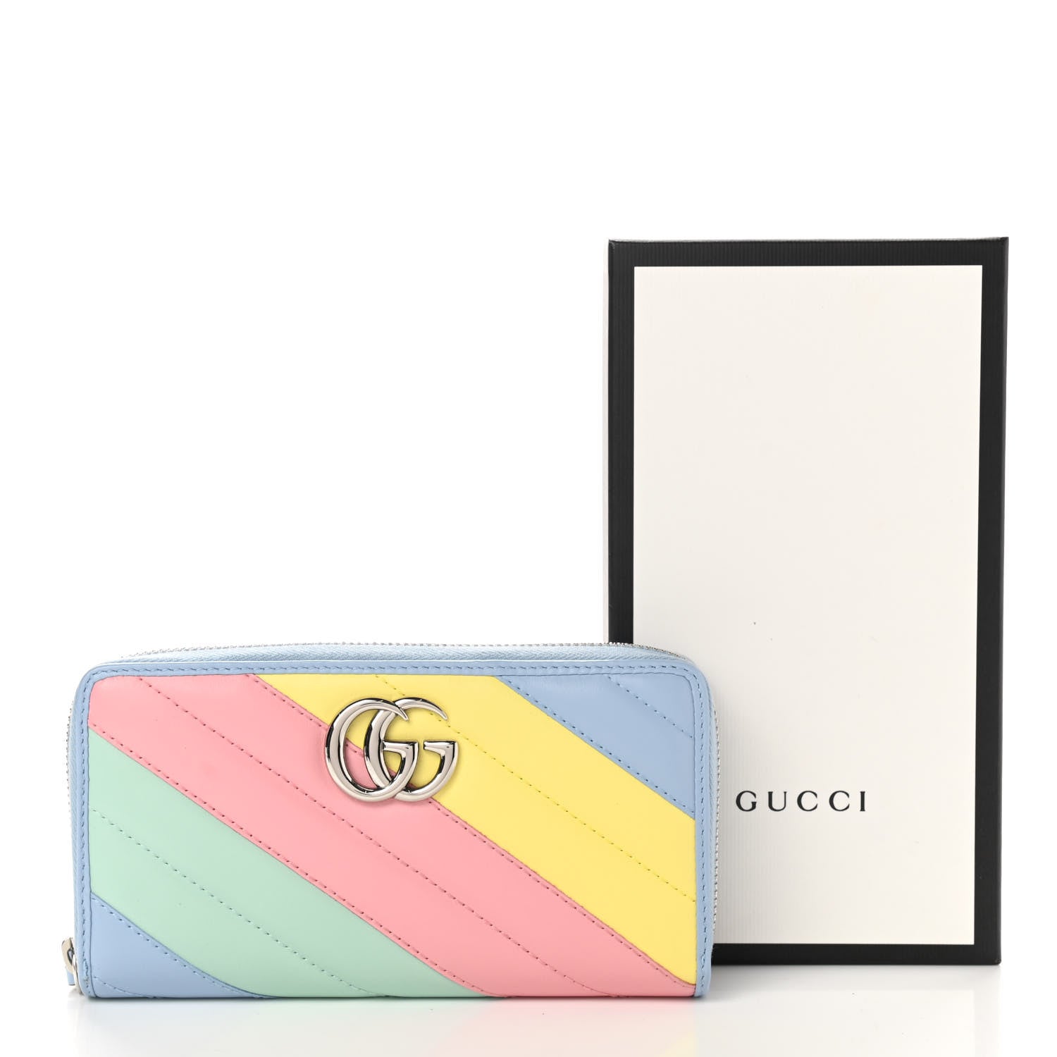 Gucci Calfskin Matelasse Diagonal GG Marmont Zip Around Wallet Multicolor Pastel 10 of 10
