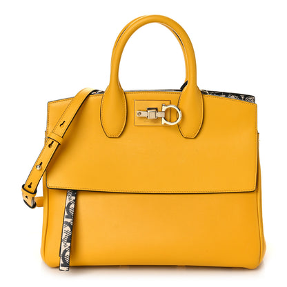 Salvatore Ferragamo Hammered Calfskin Medium The Studio Box Bag Yellow 1 of 12