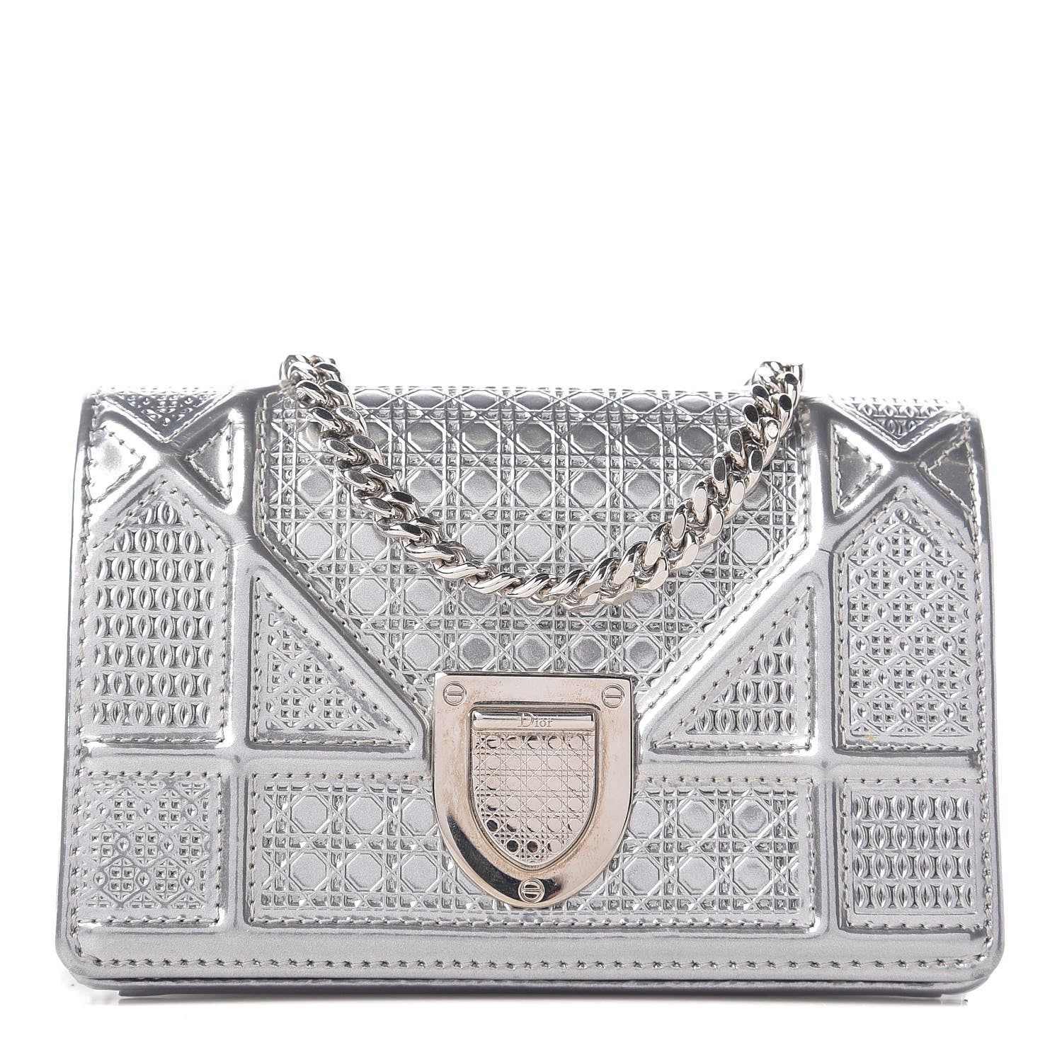 Christian Dior Metallic Patent Micro-Cannage Baby Diorama Flap Bag Silver 1 of 9