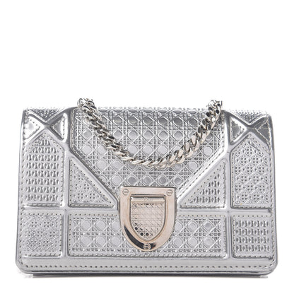 Christian Dior Metallic Patent Micro-Cannage Baby Diorama Flap Bag Silver 1 of 9