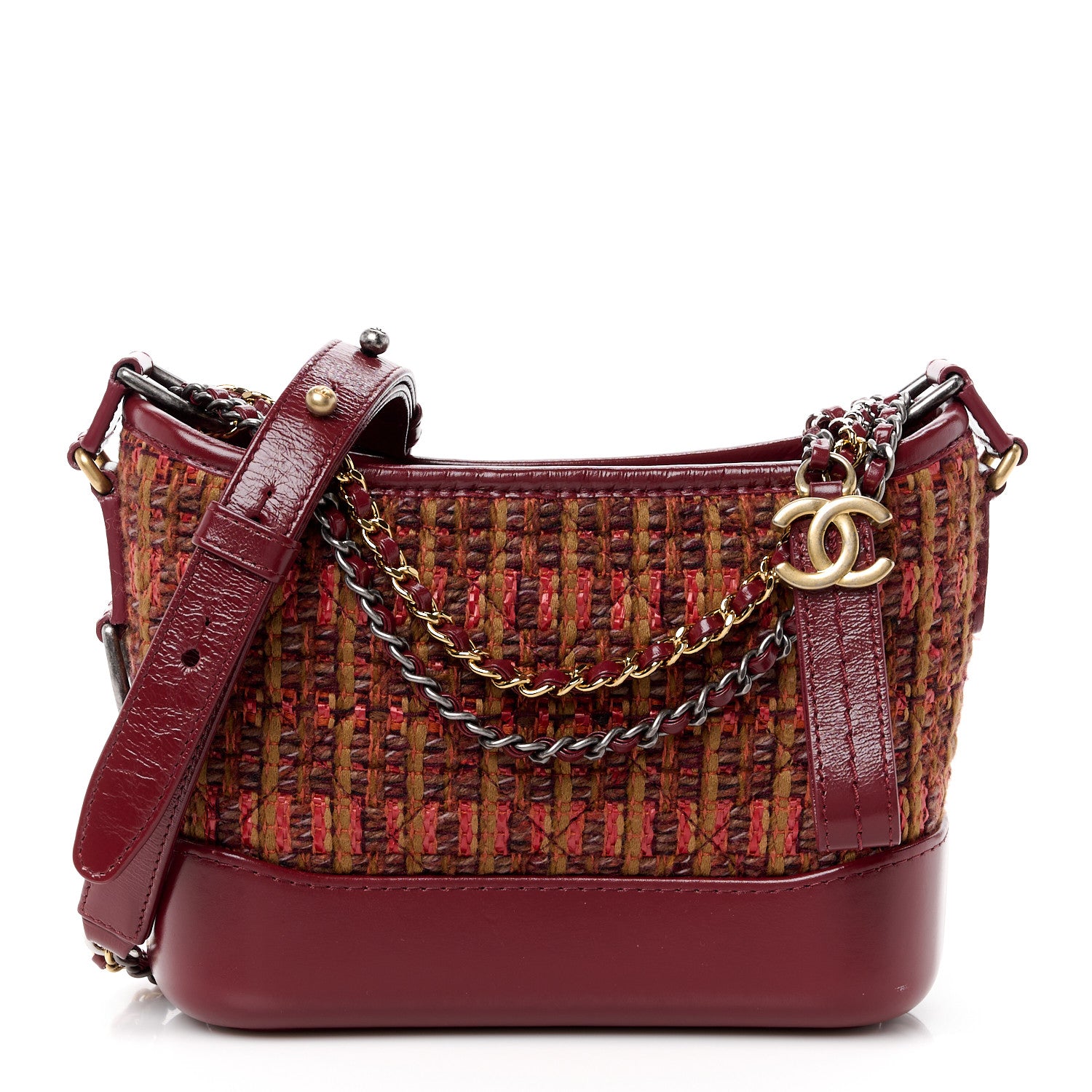 Chanel Tweed Calfskin Small Gabrielle Hobo Burgundy 1 of 12