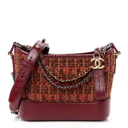 Chanel Tweed Calfskin Small Gabrielle Hobo Burgundy 1 of 12