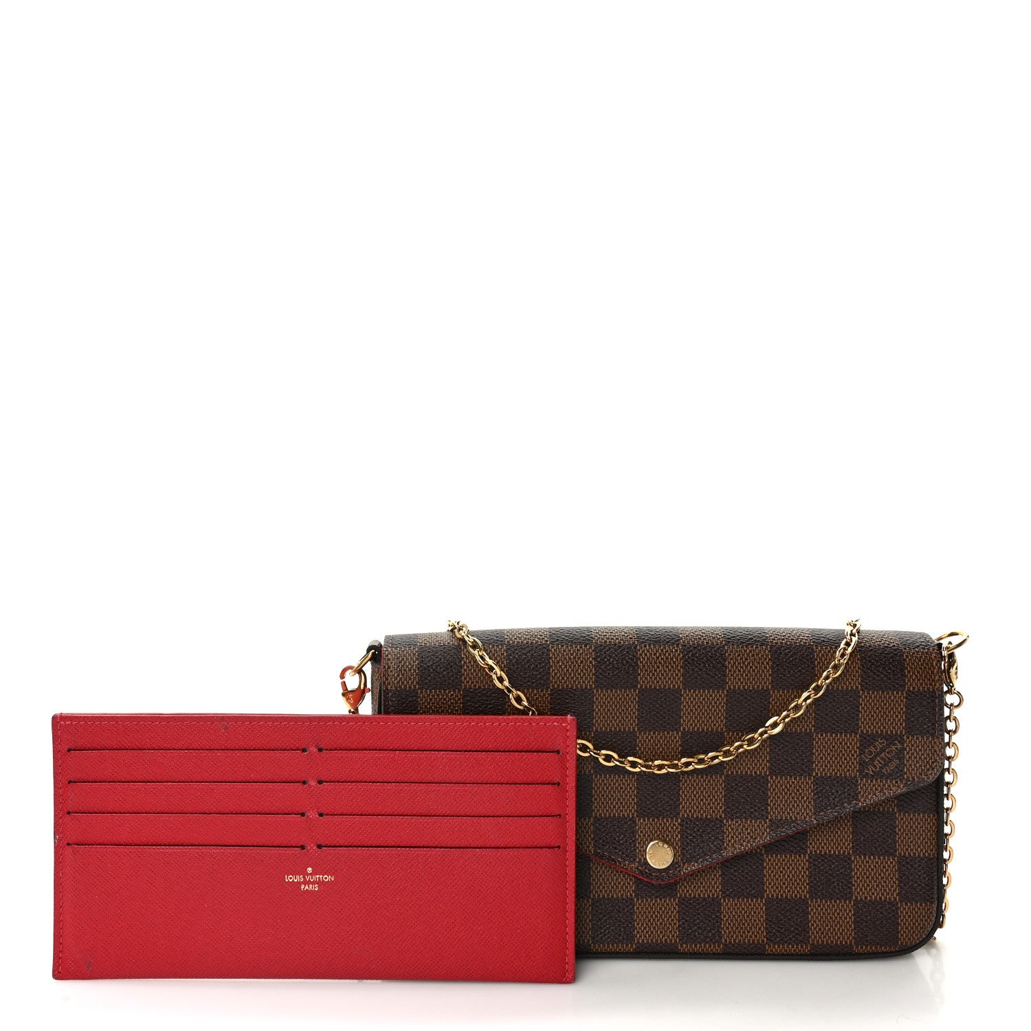 Louis Vuitton Damier Ebene Pochette Felicie Chain Wallet 3 of 14