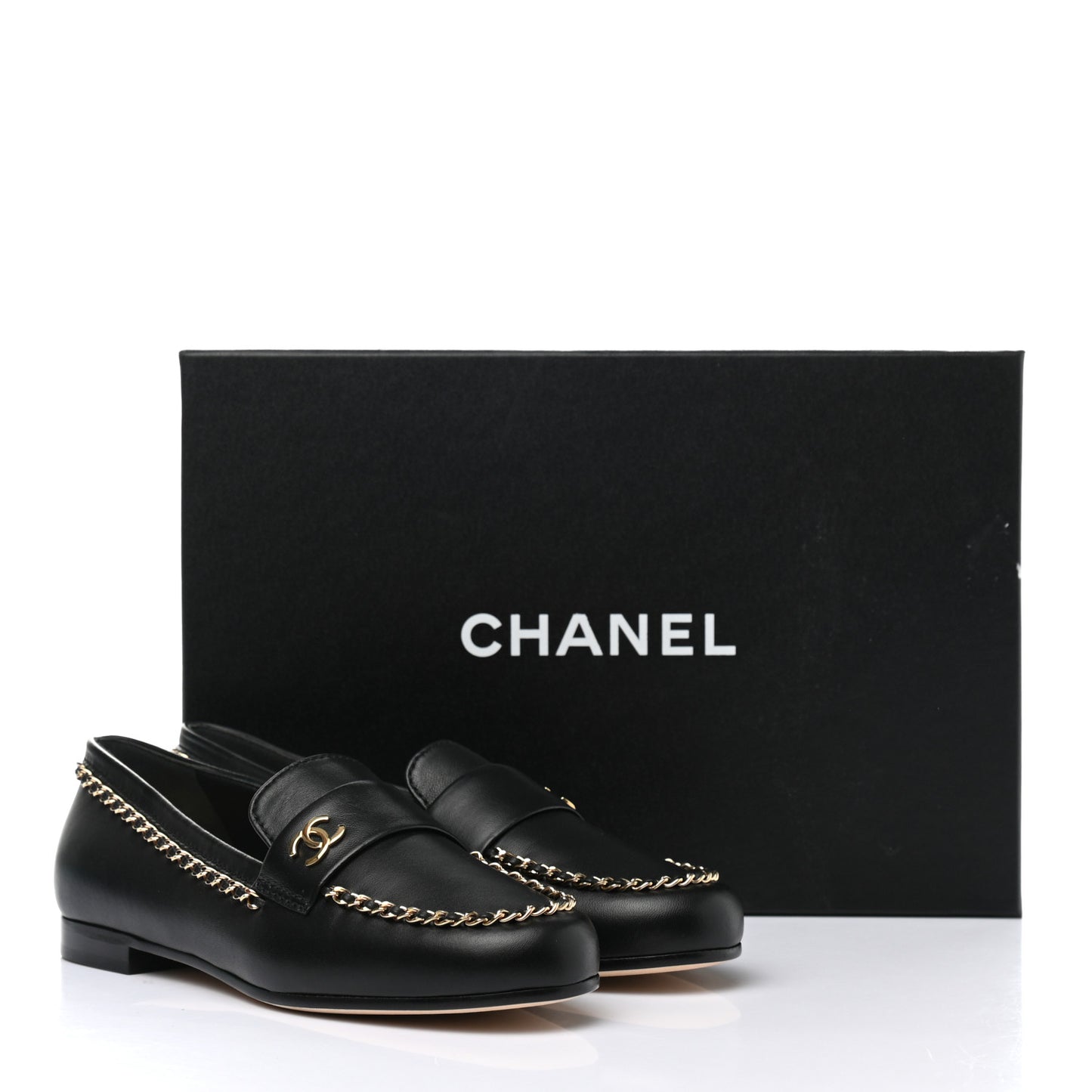 Lambskin CC Chain Mocassin Loafers 36 Black