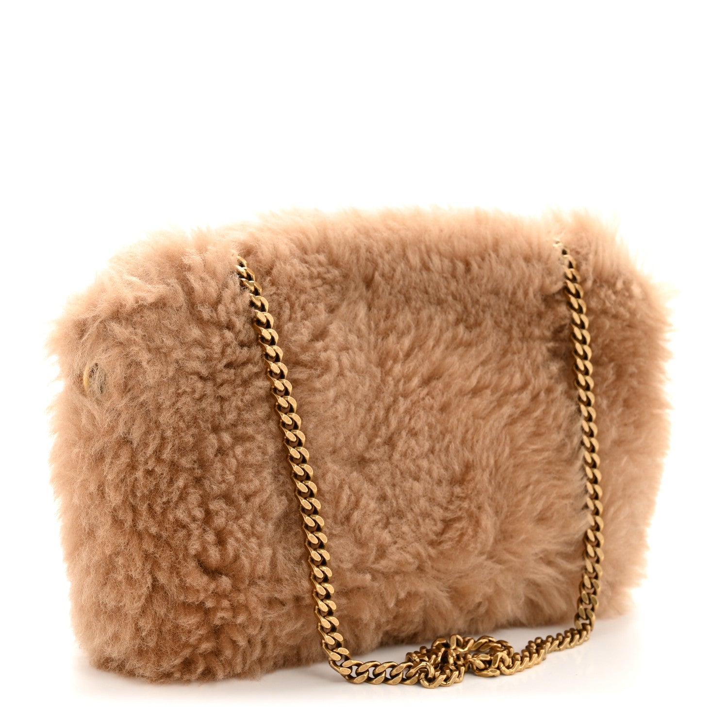 Saint Laurent Shearling Calfskin Small Reversible Monogram Kate Satchel Ecru Dark Brown 3 of 12