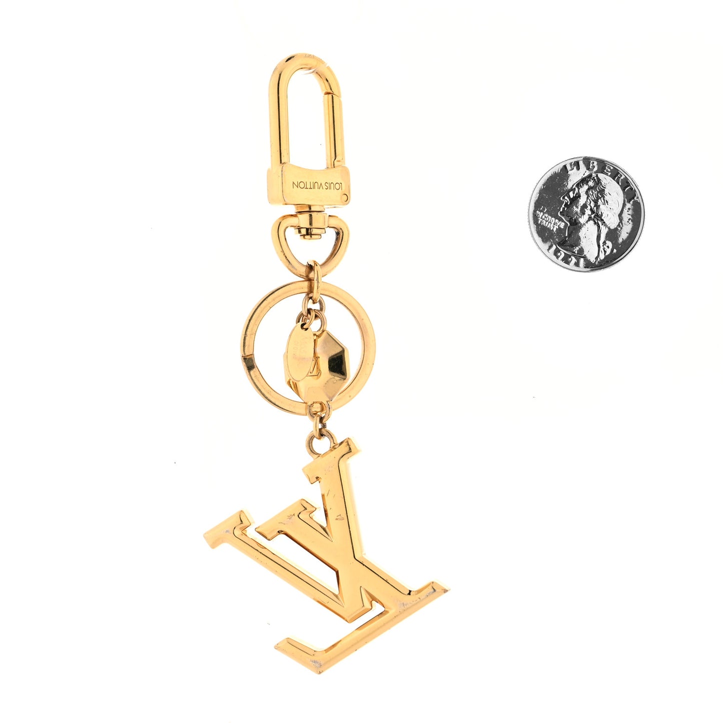 Metal LV Facettes Bag Charm Key Holder Gold