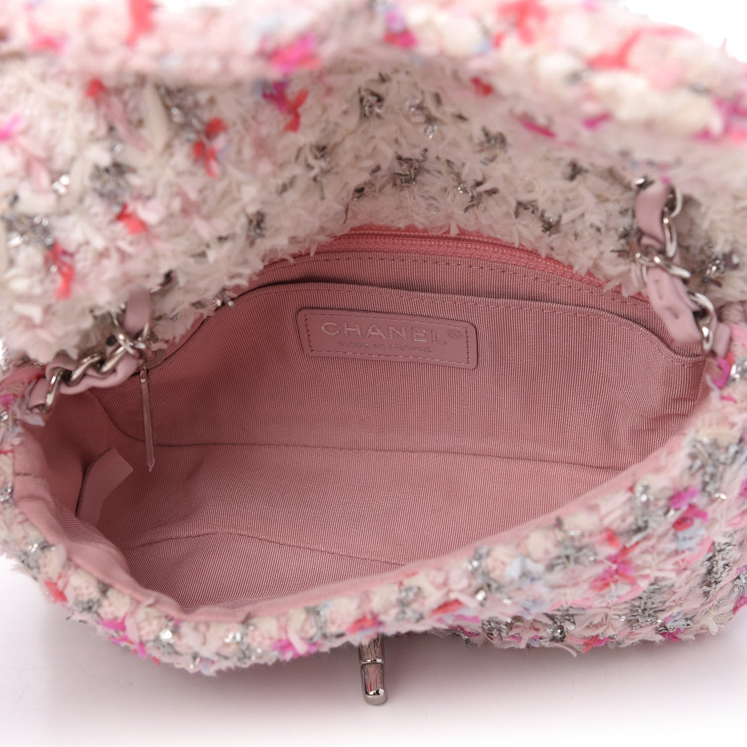 Chanel Tweed Quilted Mini Rectangular Flap Light Pink Silver Blue 5 of 10