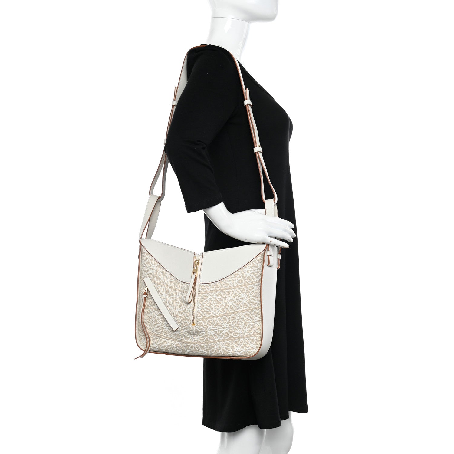 Loewe Calfskin Canvas Anagram Small Hammock Shoulder Bag Ecru White 2 of 10