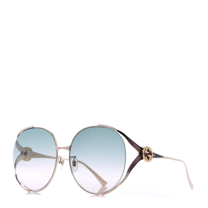 Gucci Metal Oversized Round Frame GG0225S Sunglasses Gold 1 of 7