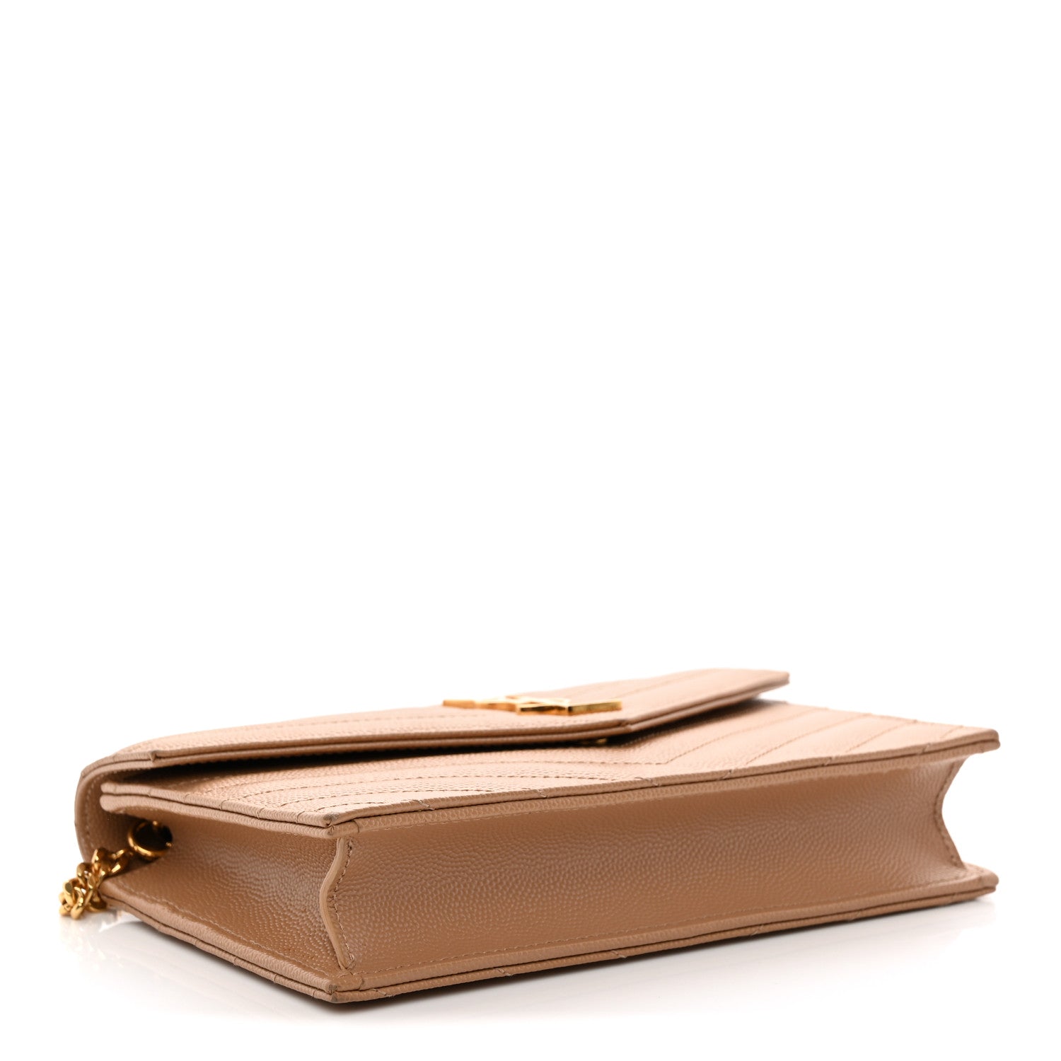 Saint Laurent Grain De Poudre Matelasse Chevron Monogram Envelope Chain Wallet Cork 4 of 12