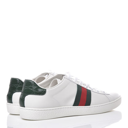 Gucci Calfskin Crocodile Web Ace Sneakers 35.8 White Blue 4 of 10