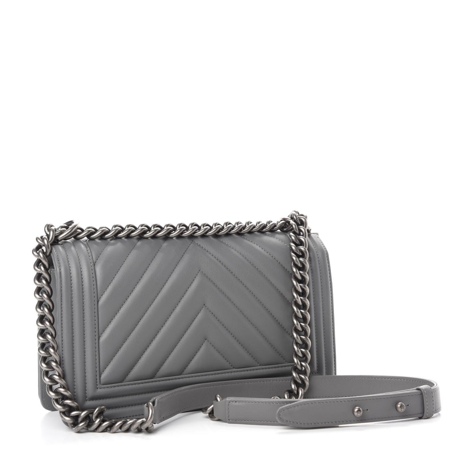 Chanel Calfskin Chevron Quilted Medium Boy Flap Grey 3 of 11