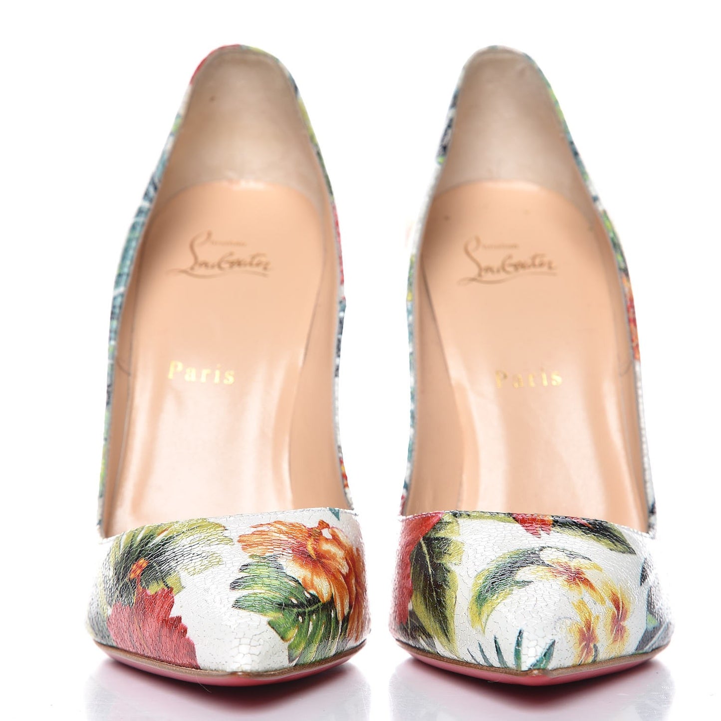 Crackled Calfskin Hawaii Print So Kate 120 Pumps 39.5 White Multi