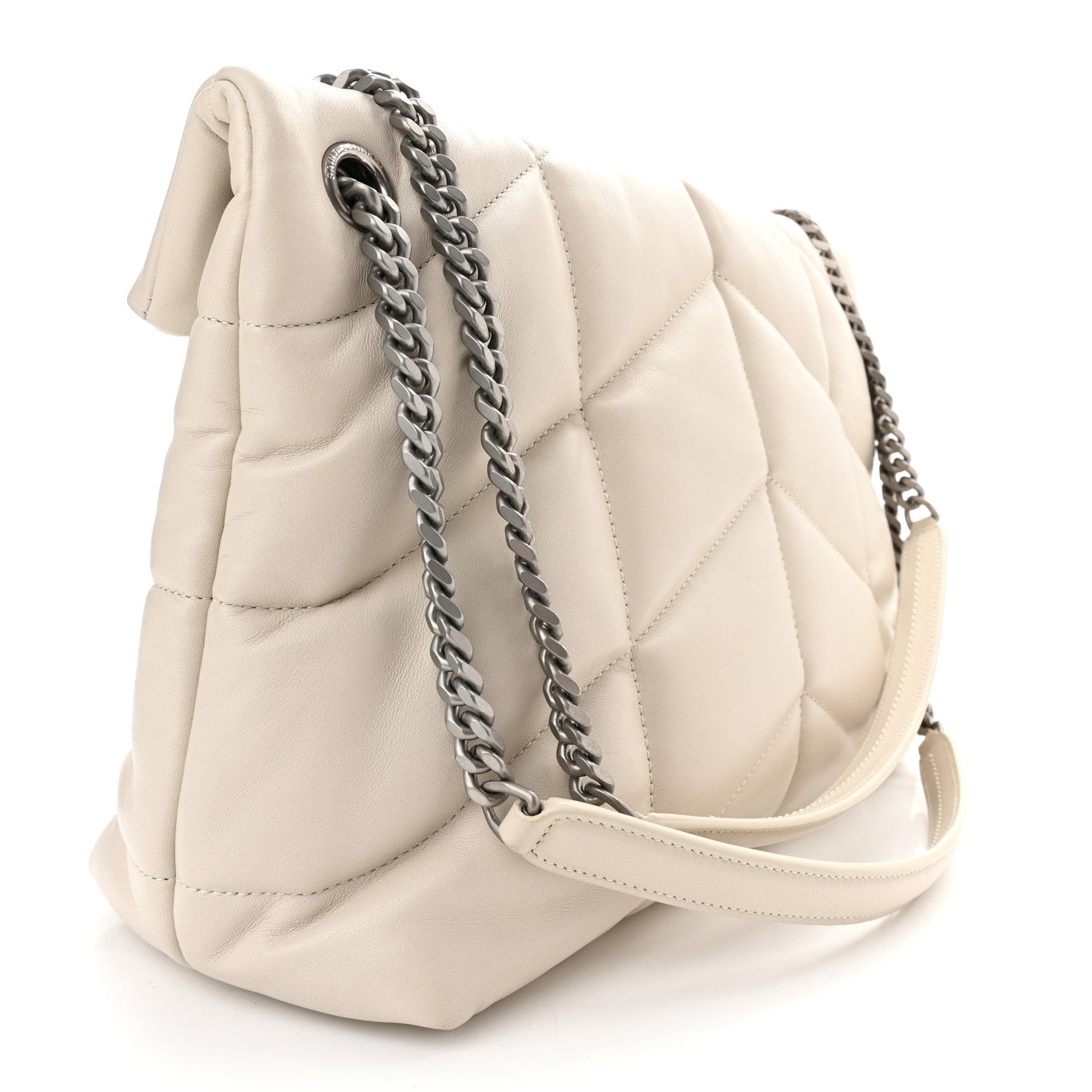 Saint Laurent Lambskin Quilted Medium Loulou Puffer Monogram Chain Satchel Blanc Vintage 3 of 11