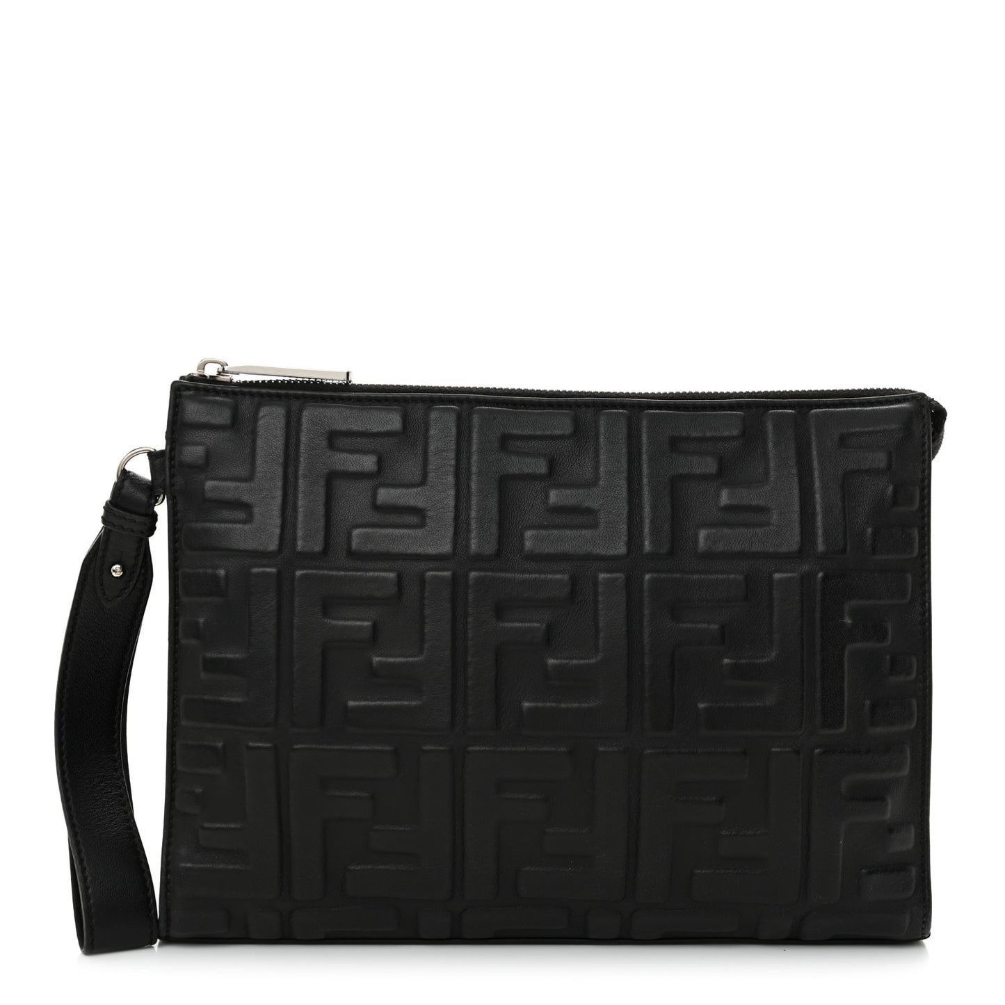 Vitello Grace FF 1974 Embossed Flat Pouch Black