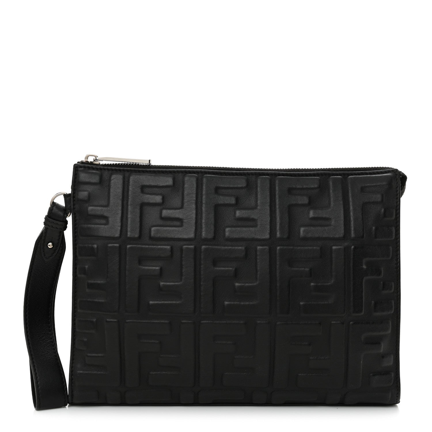 Fendi Vitello Grace FF 1974 Embossed Flat Pouch Black 1 of 12