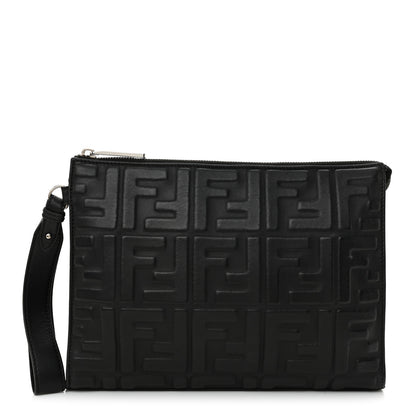 Fendi Vitello Grace FF 1974 Embossed Flat Pouch Black 1 of 12