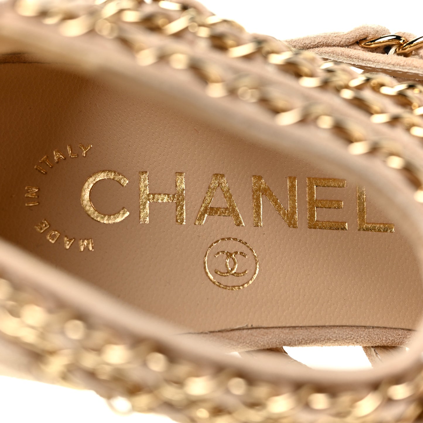Kid Suede CC Chain Sandals 35 Beige