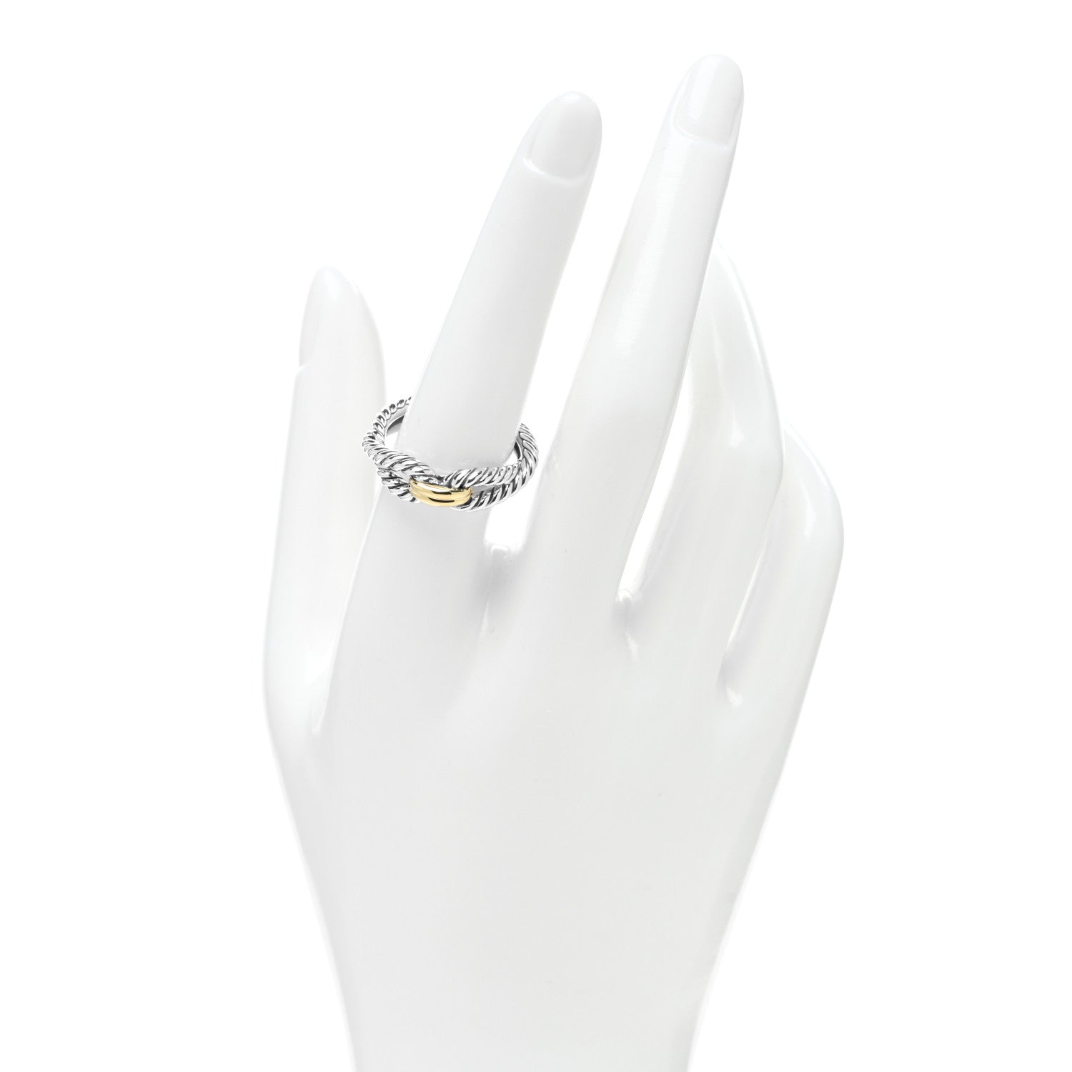 David Yurman Sterling Silver 18K Yellow Gold Cable Loop Ring 57 8 2 of 4