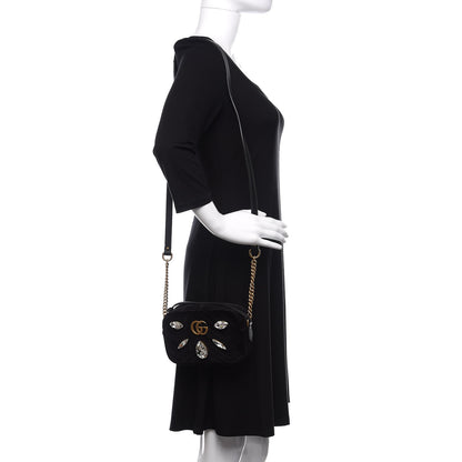 Gucci Velvet Matelasse Marquise Crystals Mini GG Marmont Chain Shoulder Bag Black 2 of 11