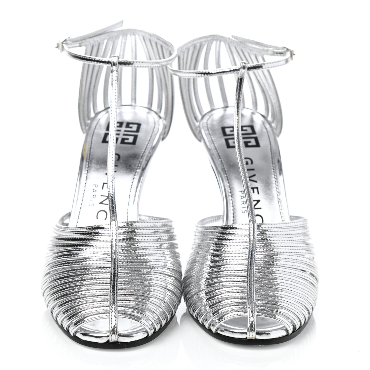 Metallic Calfskin Look Book Cage Sandals 38 Silver