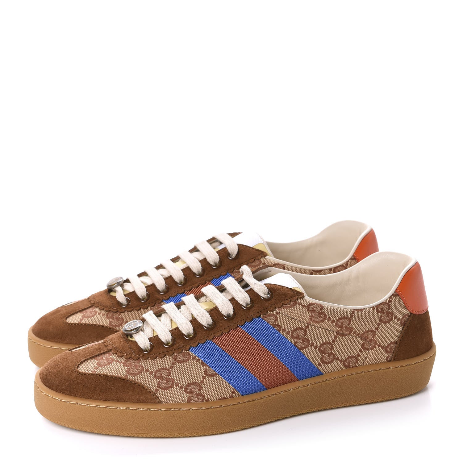 Gucci GG Monogram Suede Web Mens G74 Sneakers 8.5 Beige Ruggine Cuir 3 of 10
