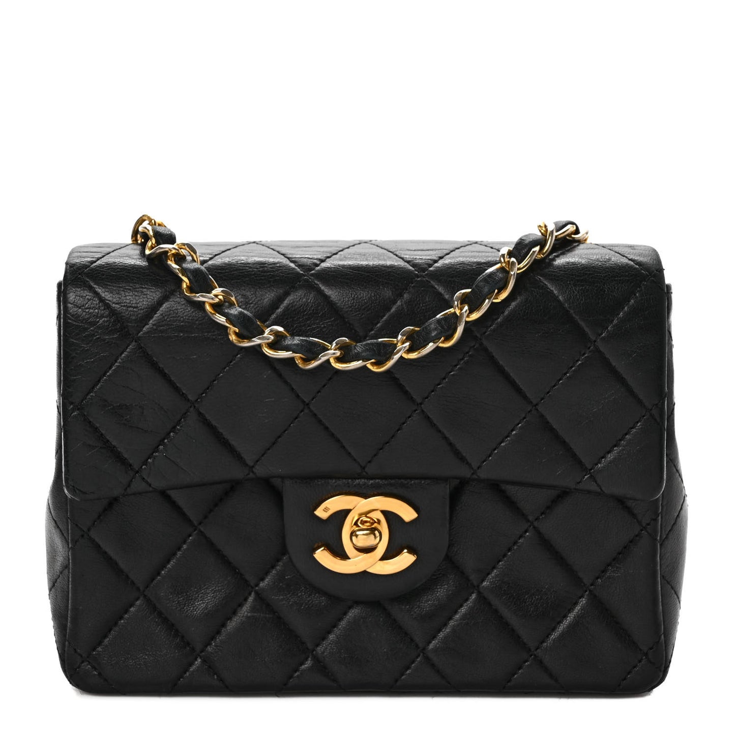 Lambskin Quilted Mini Square Flap Black