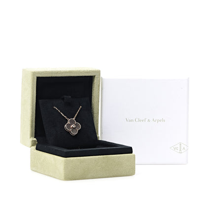 Van Cleef & Arpels 18K Rose Gold Diamond Grey Mother of Pearl Vintage Alhambra Pendant Necklace 7 of 7