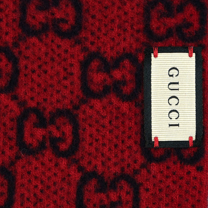 Gucci Wool GG Monogram Knit Longfog Fringe Scarf Midnight Blue Red 3 of 4