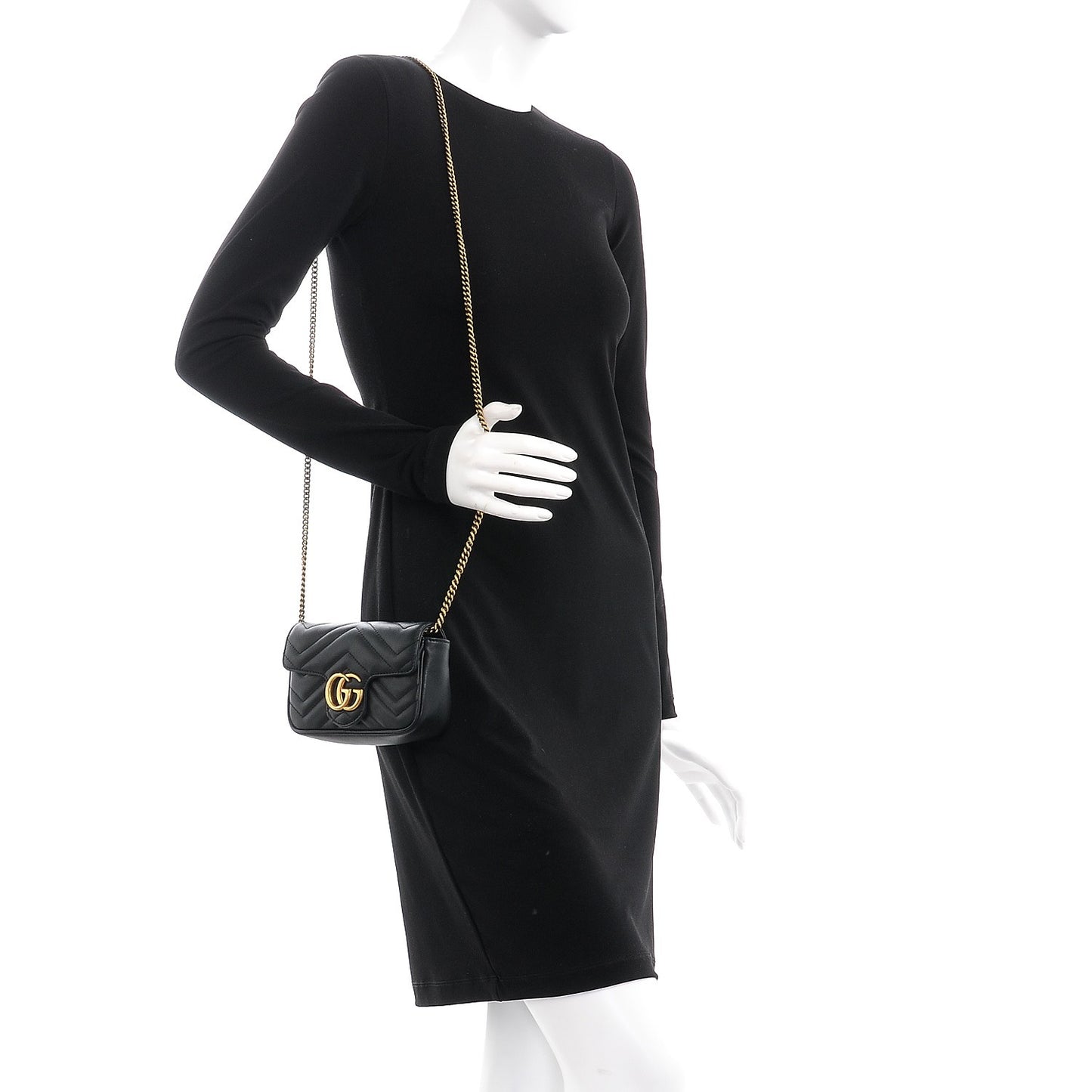 Calfskin Matelasse Super Mini GG Marmont Shoulder Bag Black
