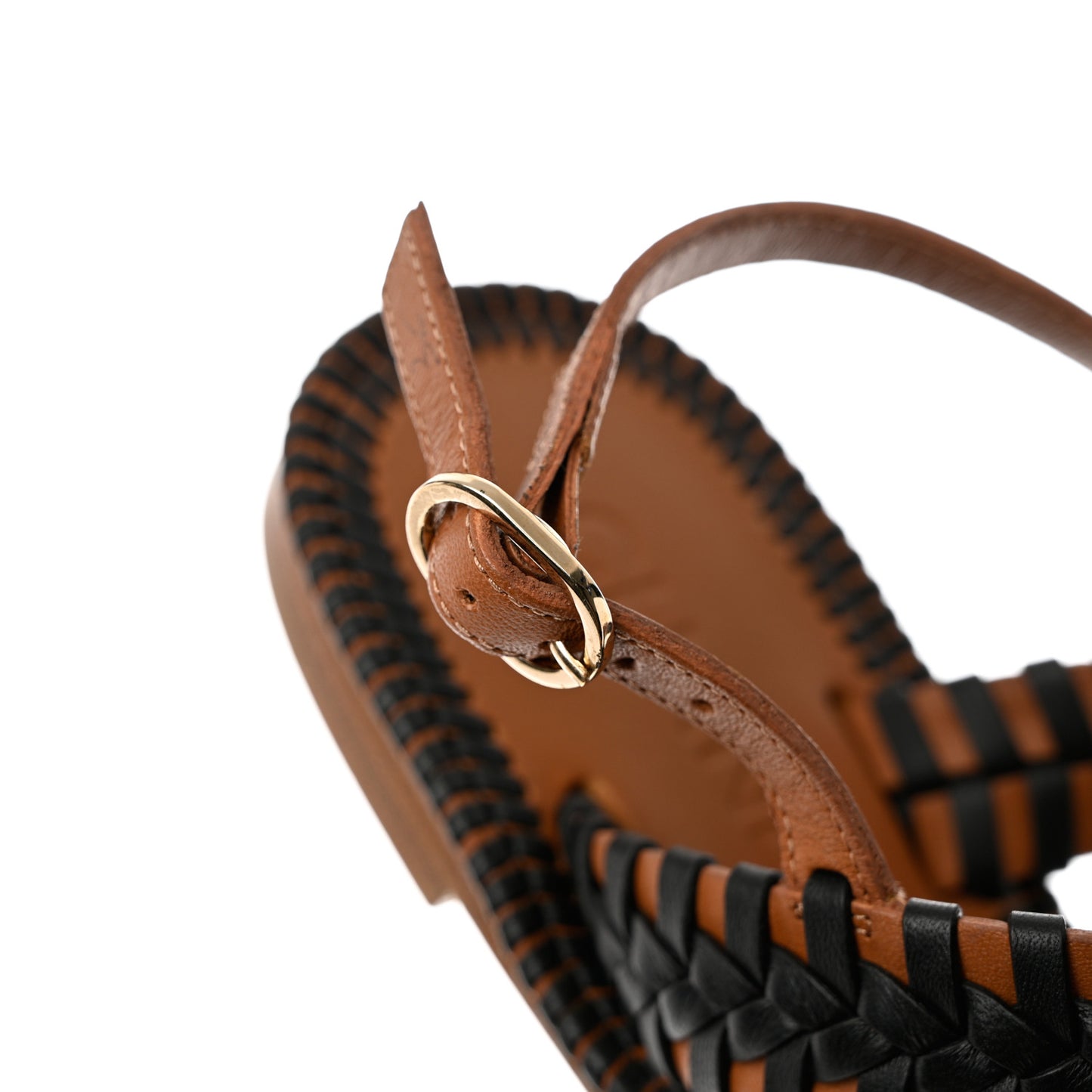 Lambskin Calfskin Braided Thong Sandals 36 Black Brown
