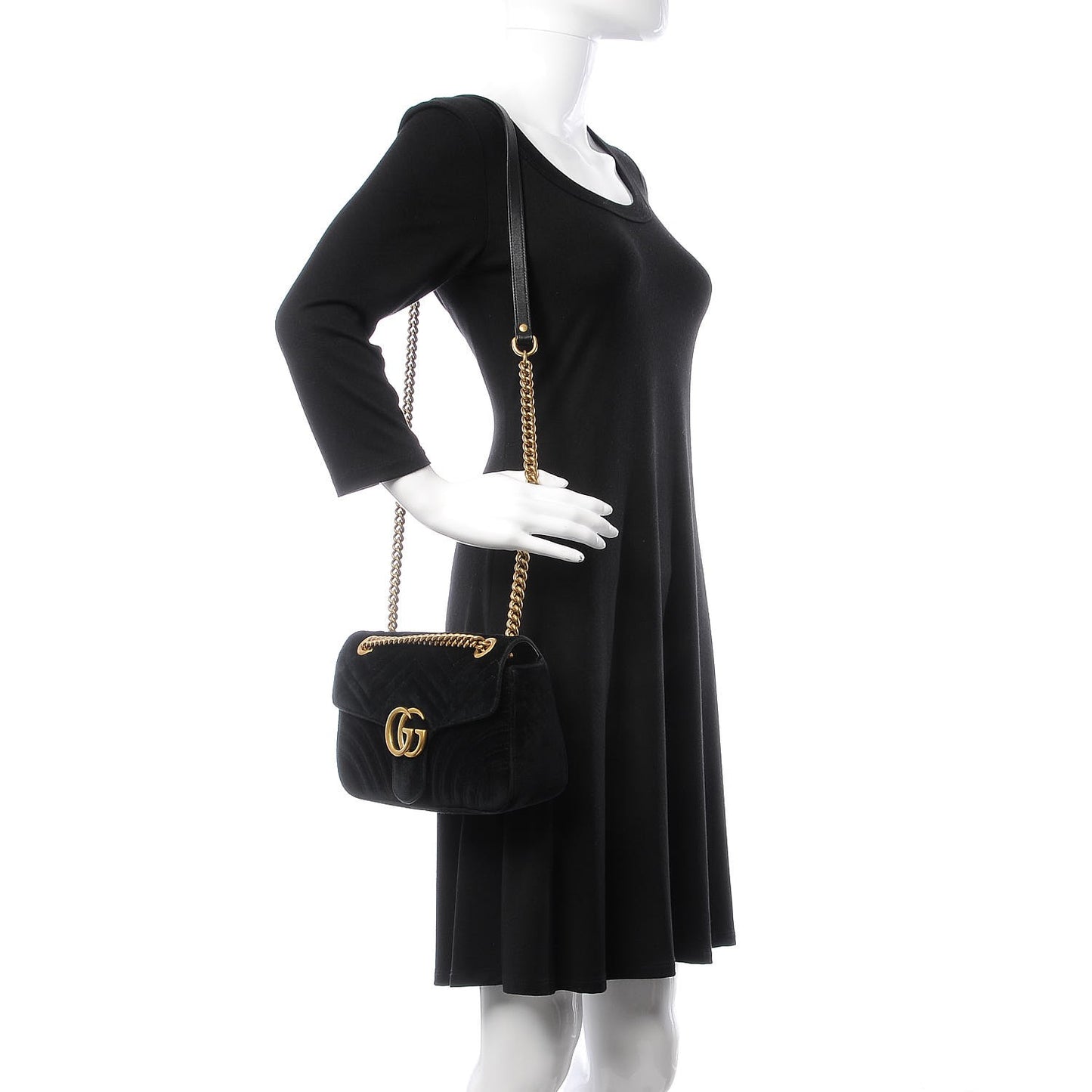 Velvet Matelasse Small GG Marmont Shoulder Bag Black