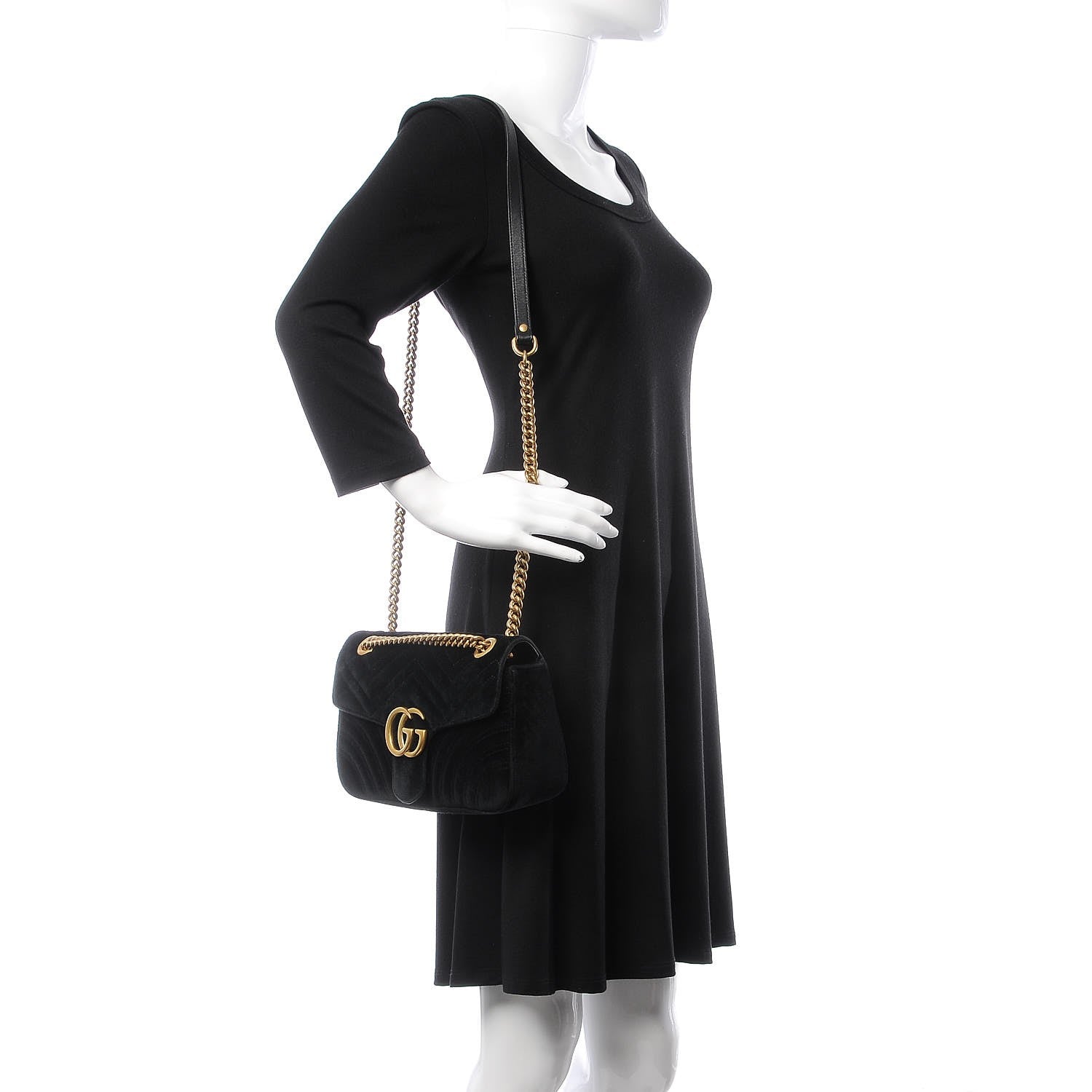 Gucci Velvet Matelasse Small GG Marmont Shoulder Bag Black 2 of 7