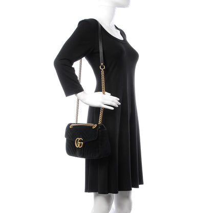 Gucci Velvet Matelasse Small GG Marmont Shoulder Bag Black 2 of 7