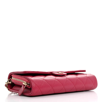 Chanel Caviar Quilted Phone Holder Wallet on Removable Chain Dark Pink 5 of 17
