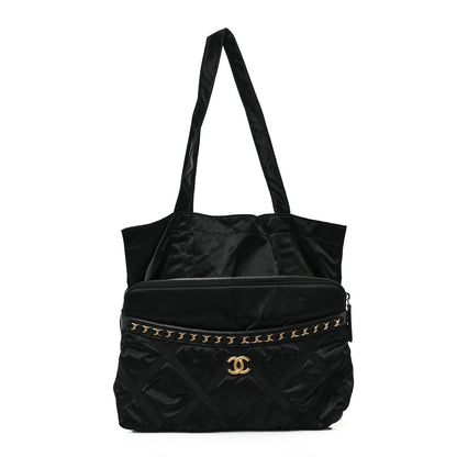 Chanel Nylon Grosgrain Large Lifestyle Pouch With Foldable Tote Black 1 of 9