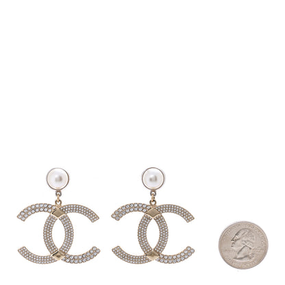 Chanel Crystal Pearl CC Drop Earrings Gold Silver 2 of 5