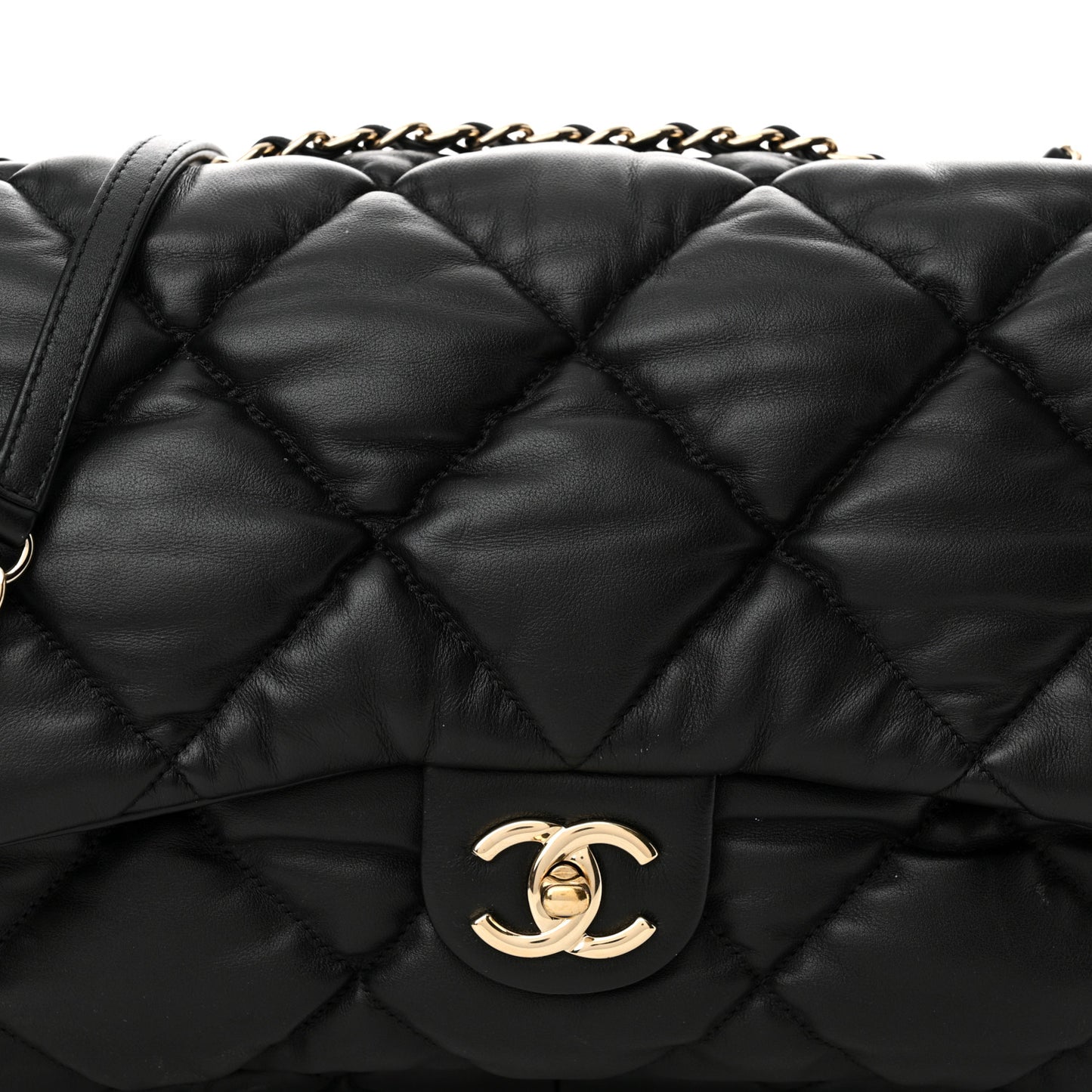 Calfskin Quilted Large Bubbly Flap Black