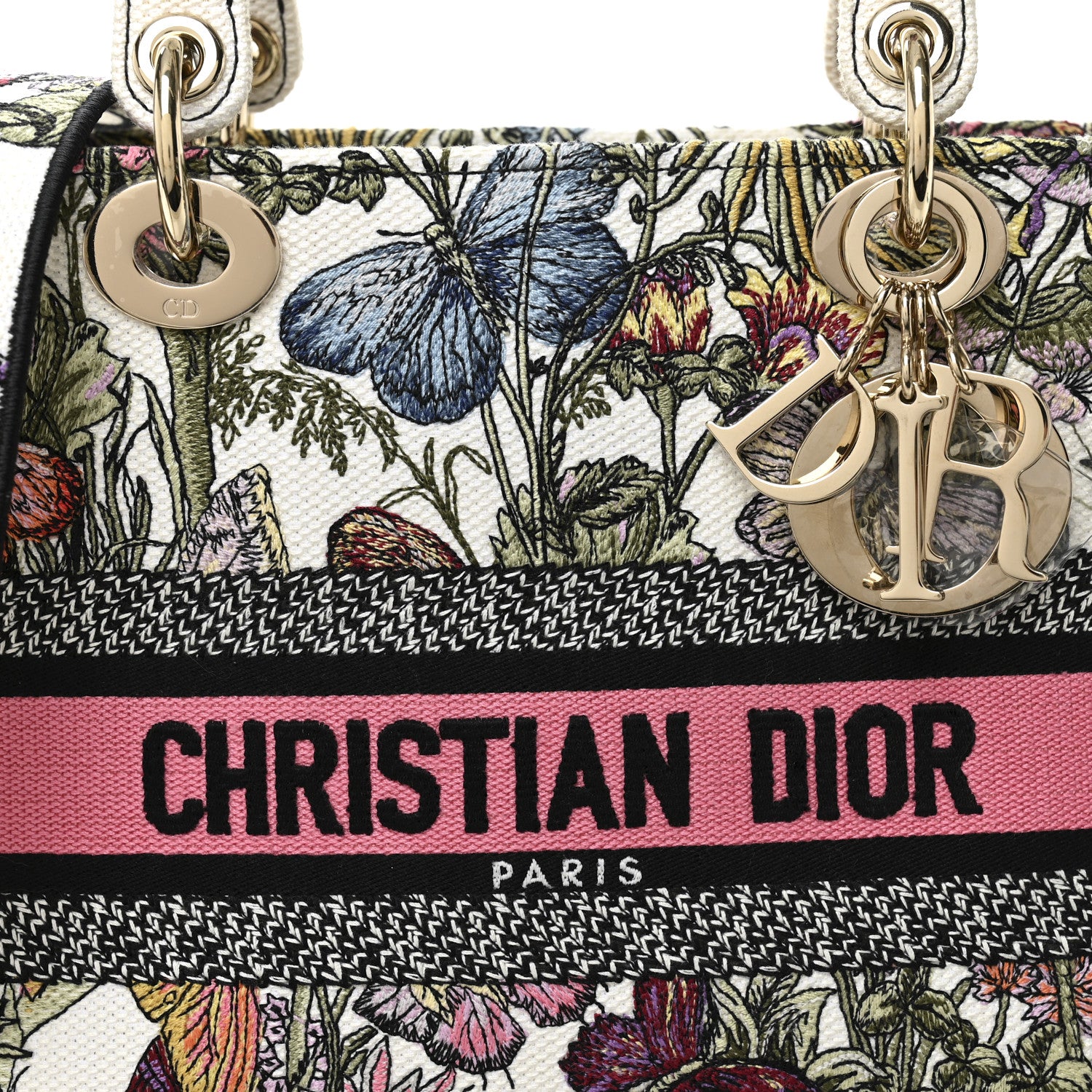 Christian Dior Canvas Embroidered Butterfly Floral Print Medium