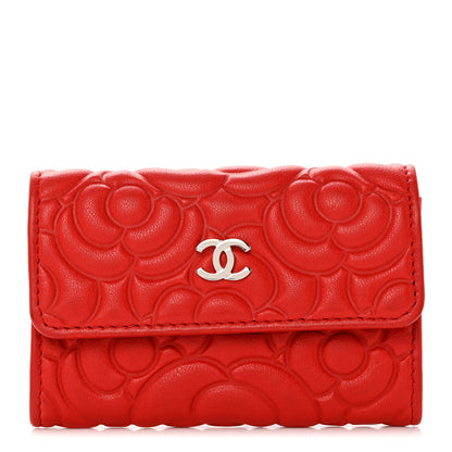 Chanel Goatskin Camellia Embossed Card Holder Red 1 of 8