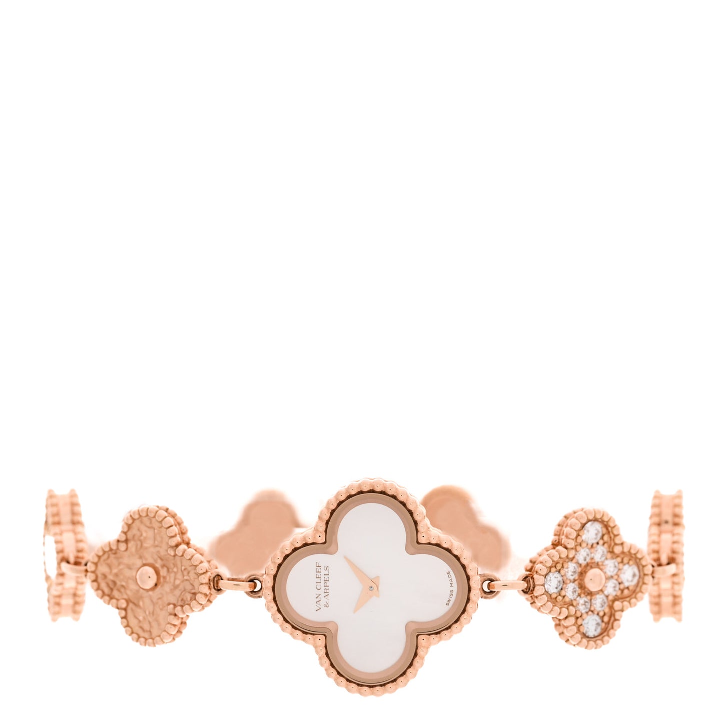 18K Rose Gold Diamond Mother of Pearl 23mm Alhambra Guilloche Quartz Watch