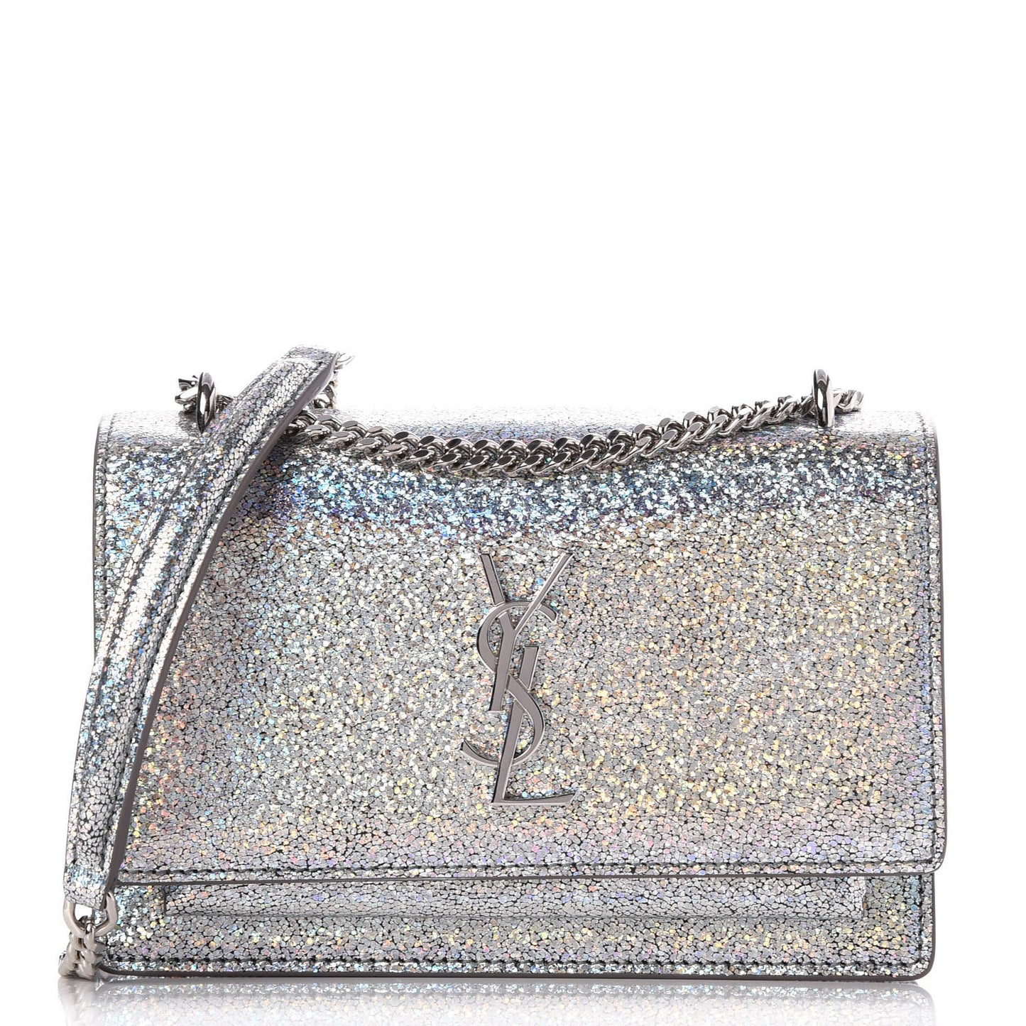 Metallic Crackled Calfskin Monogram Sunset Chain Wallet Star Light