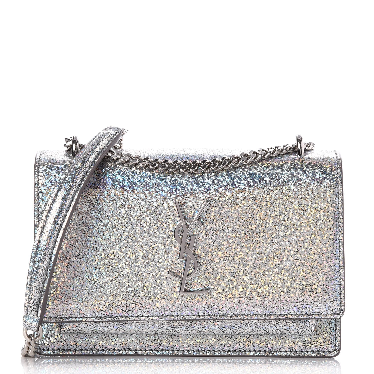 Saint Laurent Metallic Crackled Calfskin Monogram Sunset Chain Wallet Star Light 1 of 7
