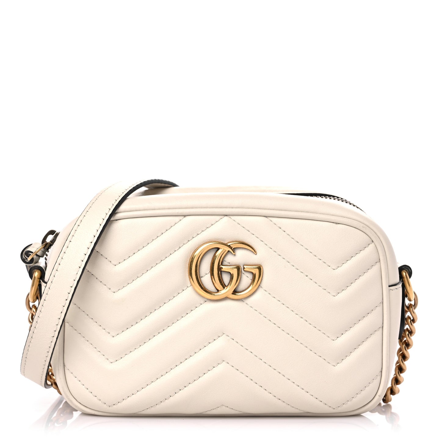 Calfskin Matelasse Mini GG Marmont Chain Shoulder Bag White