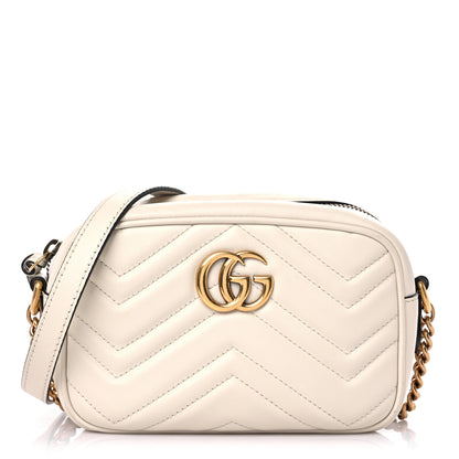 Gucci Calfskin Matelasse Mini GG Marmont Chain Shoulder Bag White 1 of 16