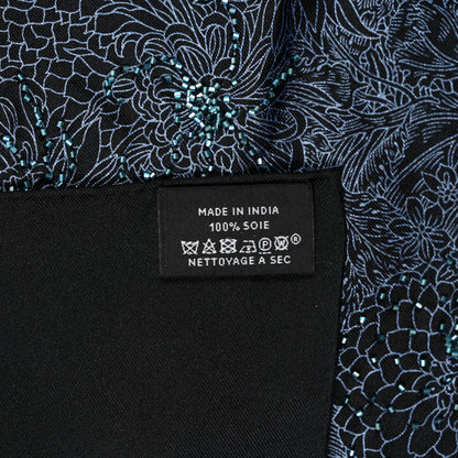 Hermes Silk Embroidered Robe Legere Scarf 90 Black Bleu 4 of 4
