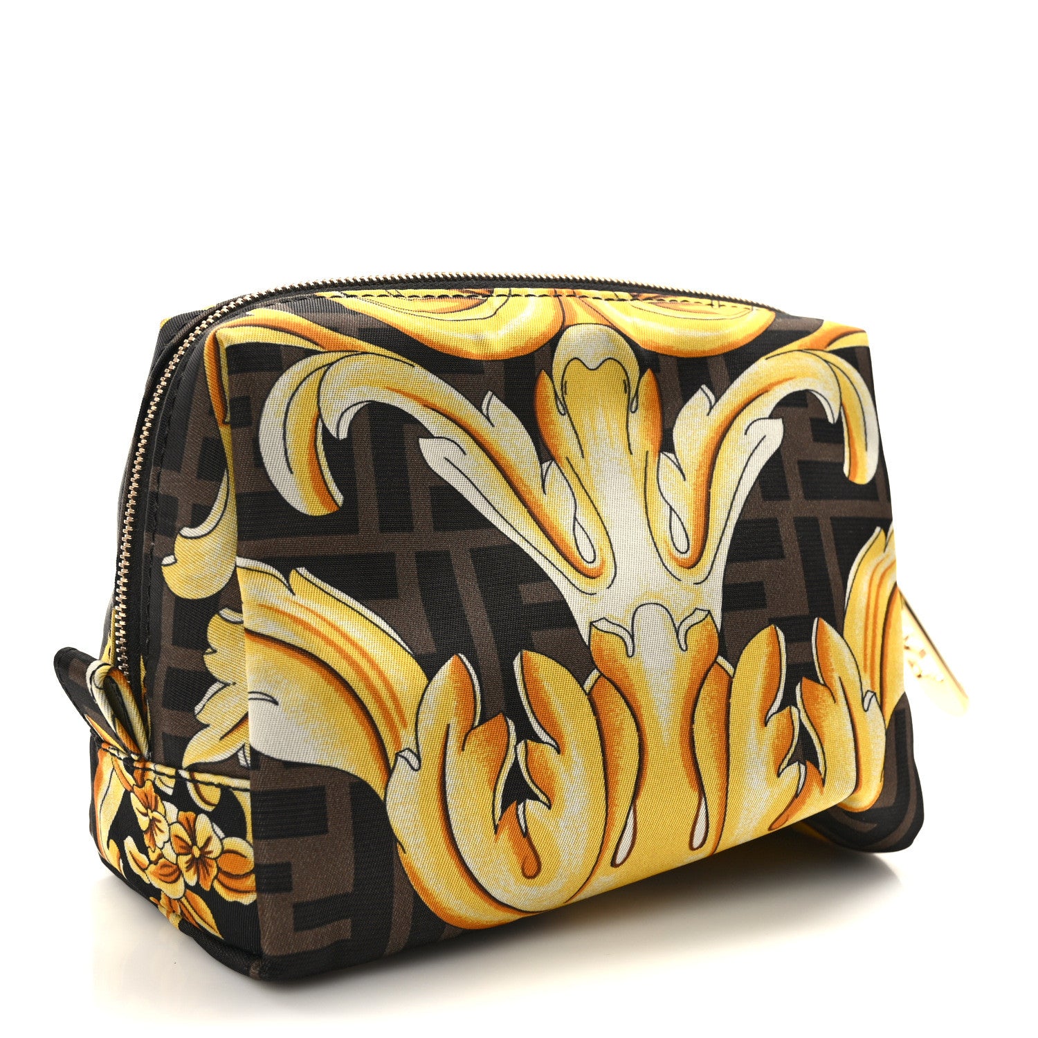 Fendi X VERSACE Nylon Fendace FF Baroque Print Small Trapezoid Beauty Pouch Gold 3 of 7