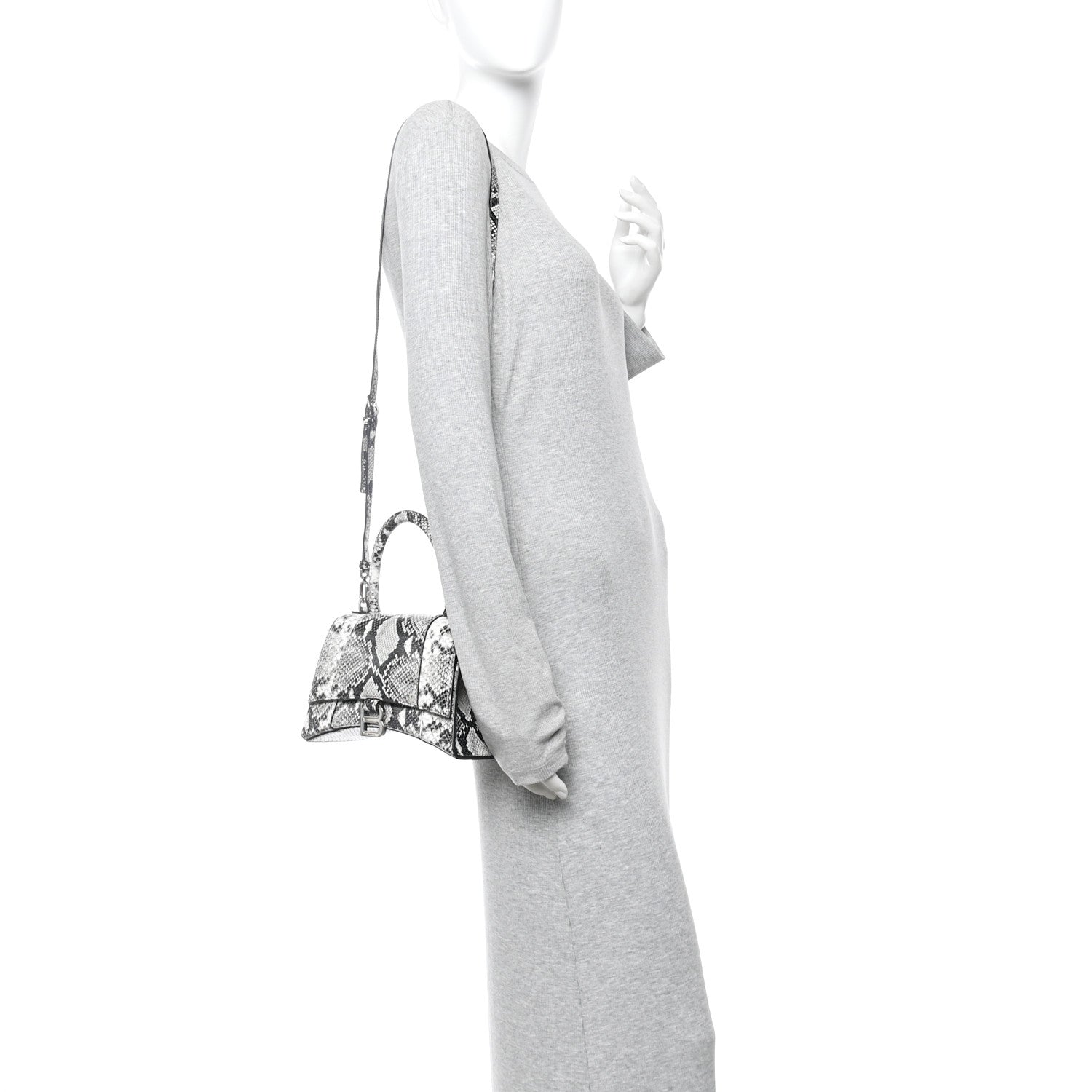 Balenciaga Calfskin Snake Effect Small Hourglass Top Handle Bag Black White 2 of 8